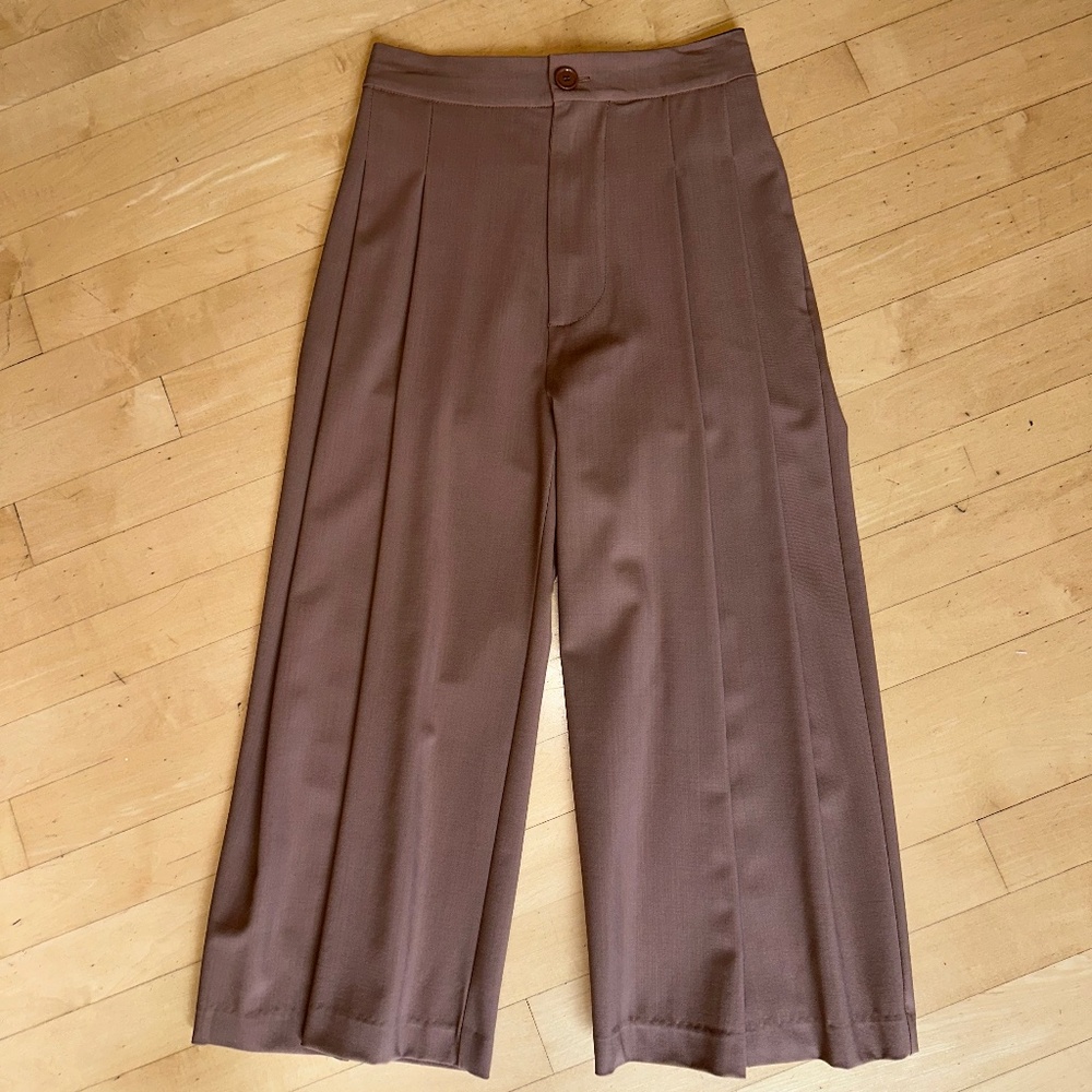 Erika Cavallini Semicouture Camel wide leg ankle crop pant,  36/XS/0  GD1171 - Picture 2 of 5